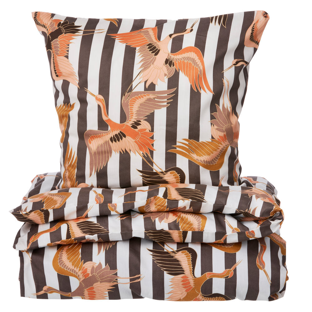 Crane sengesæt - brun/hvid